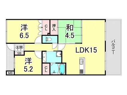 ネバーランド朝霧(3LDK/7階)の間取り写真