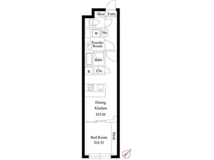コンポジット上野毛通(1DK/4階)の間取り写真