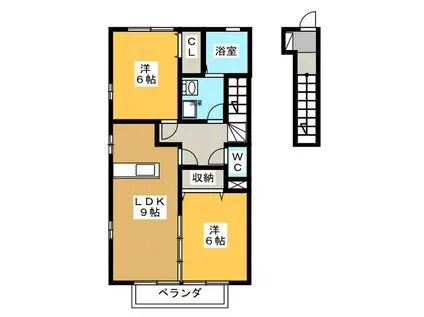 リビングタウン鵜沼B(2LDK/2階)の間取り写真