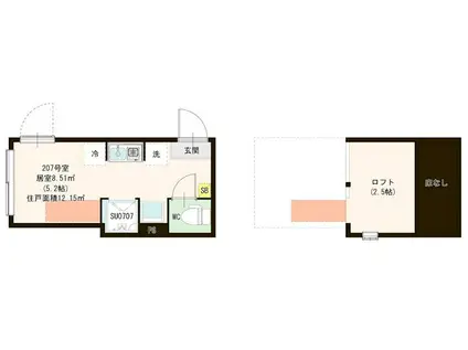 VILLETTA I 亀戸(ワンルーム/2階)の間取り写真