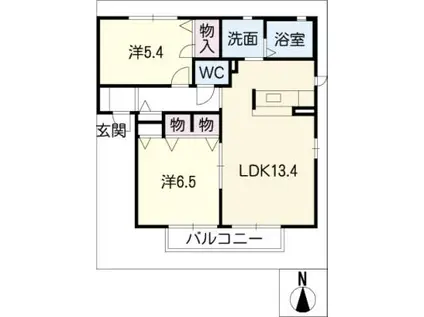ファミーユスズキ D棟(2LDK/2階)の間取り写真