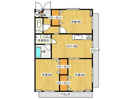 シティーガーデン五軒家(3DK/3階)の間取り写真