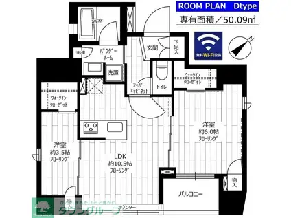 ステージグランデ新御徒町アジールコート(2LDK/12階)の間取り写真