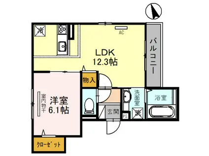CALME尼崎(1LDK/3階)の間取り写真