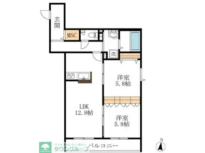 プライア桜山(2LDK/3階)の間取り写真