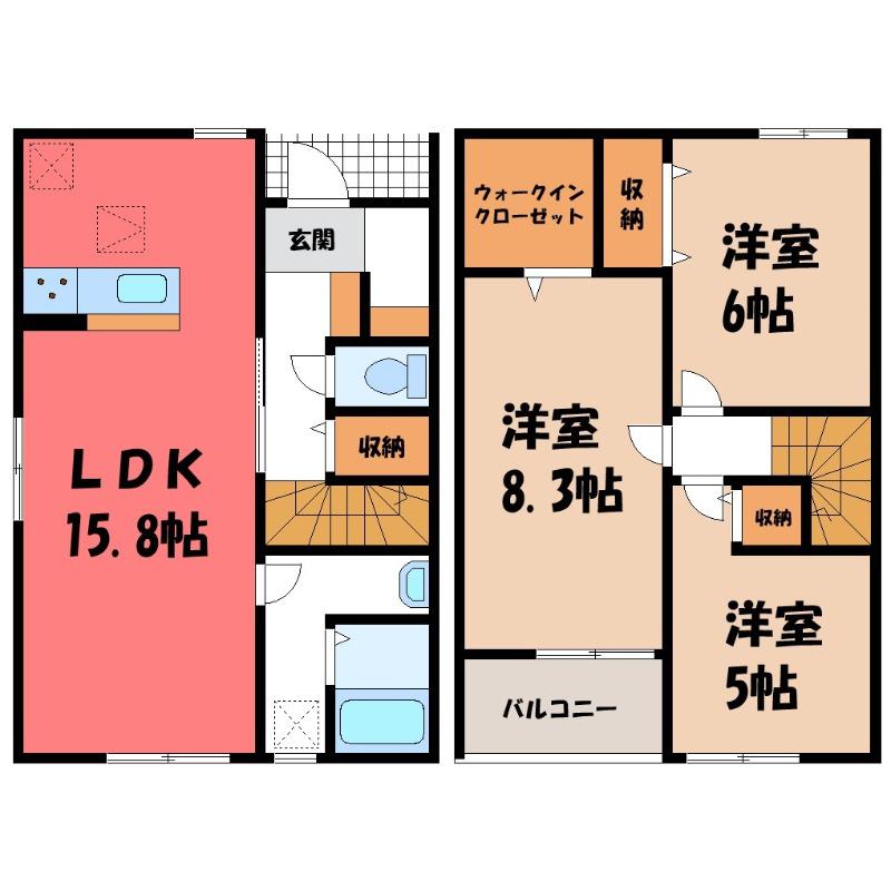 リーブルファイン深谷駅 II(3LDK/1階)の間取り写真