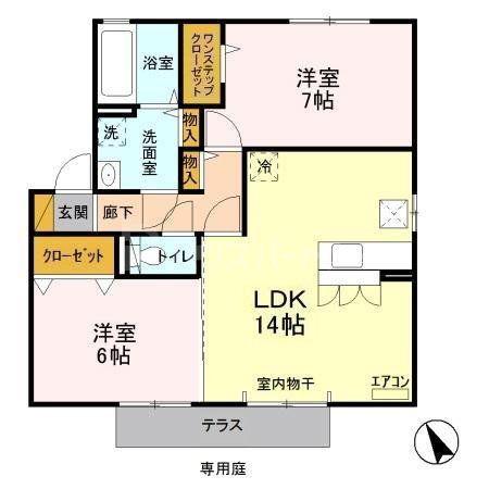 クロノスB(2LDK/1階)の間取り写真