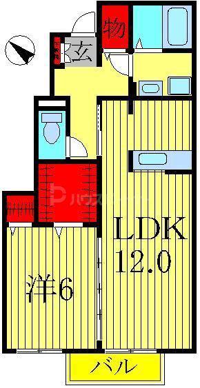 ベルウィルB(1LDK/1階)の間取り写真