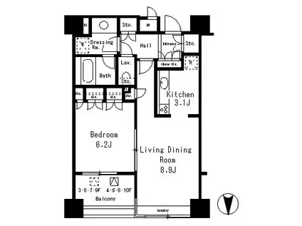 パークアクシス麻布仙台坂(1LDK/2階)の間取り写真