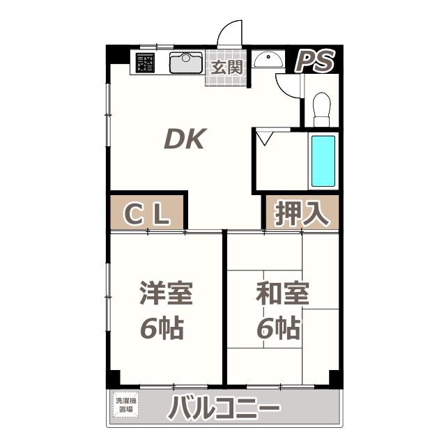 ルネ北畠(2DK/4階)の間取り写真