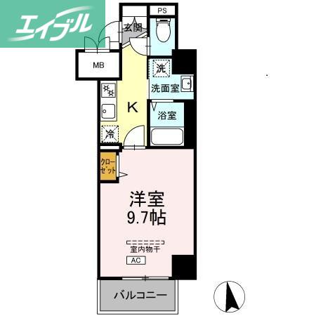 グランディオ医大前(1K/6階)の間取り写真