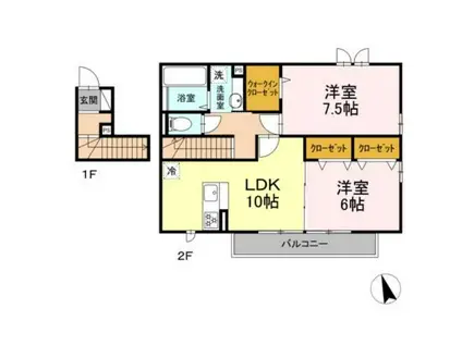 白楽クアトロハウス B棟(2LDK/2階)の間取り写真