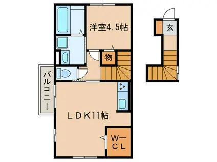 名鉄小牧線 間内駅 徒歩13分 2階建 築8年(1LDK/2階)の間取り写真