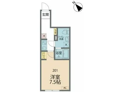 カインドネス小田急相模原南(1K/2階)の間取り写真