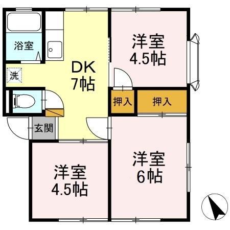 サンハイツC(3DK/1階)の間取り写真