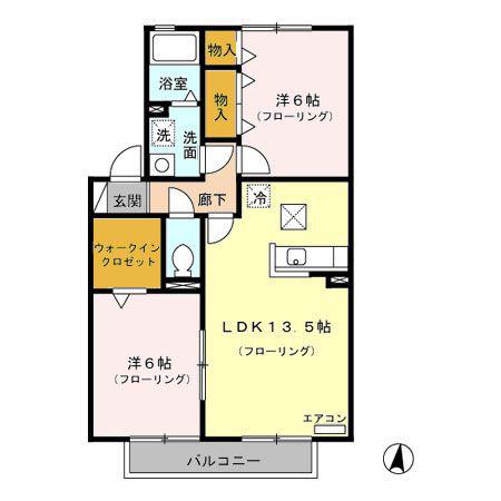 ヒルズ加茂川(2LDK/1階)の間取り写真