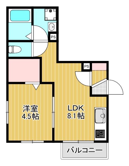 ワンスカイS(1LDK/1階)の間取り写真