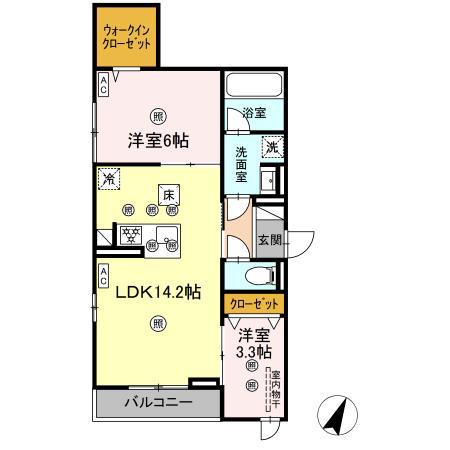 D-AXIS旭 B棟(2LDK/3階)の間取り写真