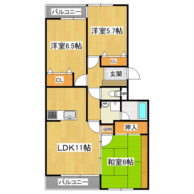 朝日レジデンス荒川沖(3LDK/2階)の間取り写真