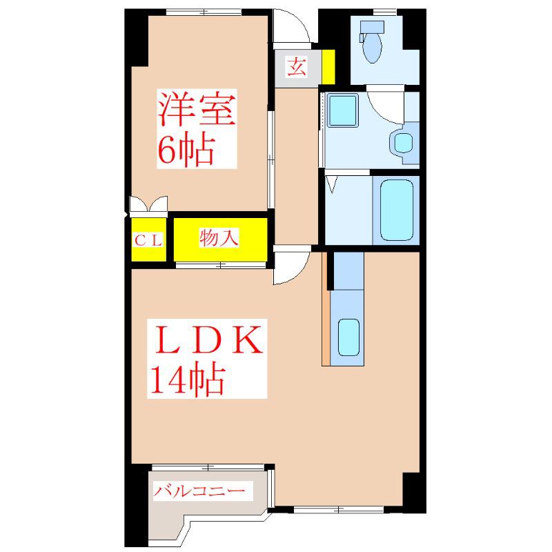 ロイヤルシティ見次(1LDK/8階)の間取り写真
