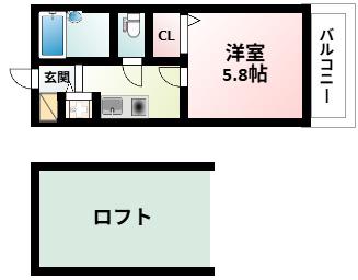 アール江坂(1K/7階)の間取り写真