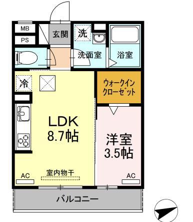 D-ROOM門前(1LDK/2階)の間取り写真