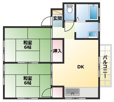 ヴァンベール土山(2DK/2階)の間取り写真