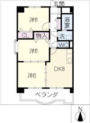 レジデンスK(3LDK/6階)の間取り写真