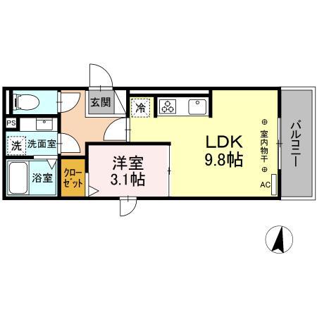 D-ROOM桜木町(1LDK/3階)の間取り写真