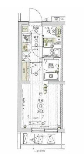 リライア川崎ウエスト SIDE(1K/4階)の間取り写真