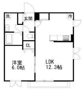 セリシール(1LDK/2階)の間取り写真