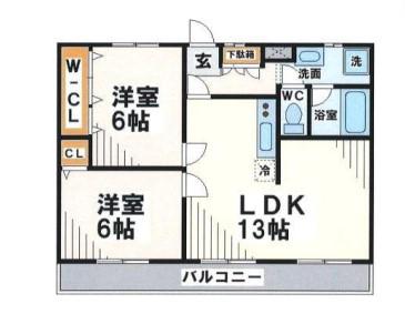パレス・スメール B棟(2LDK/1階)の間取り写真