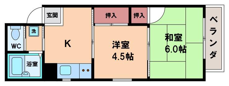 プレアール山坂(2K/4階)の間取り写真