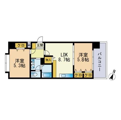 グランパーク天神(2LDK/7階)の間取り写真
