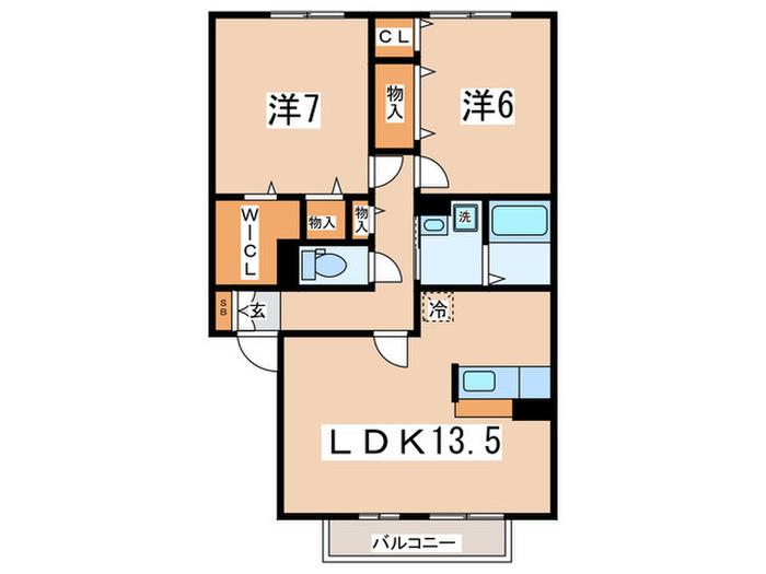ラル フェリス(2LDK/2階)の間取り写真