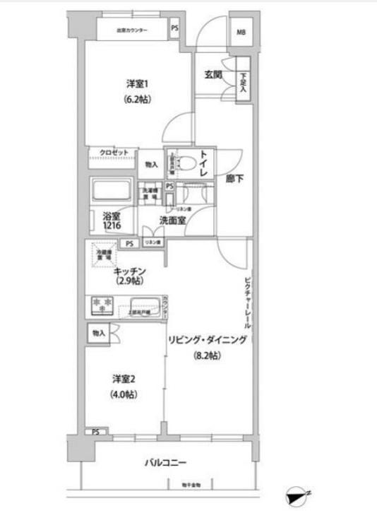 コンフォリア目黒青葉台(2LDK/2階)の間取り写真