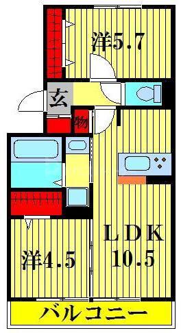 レイク藤和 A(2LDK/2階)の間取り写真
