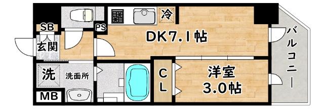 アドバンス大阪フルーヴ(1DK/7階)の間取り写真