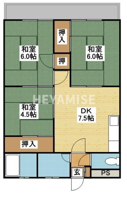 ニューライフ長与(3DK/3階)の間取り写真