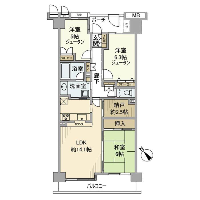 オーベル港北中川(3LDK/3階)の間取り写真