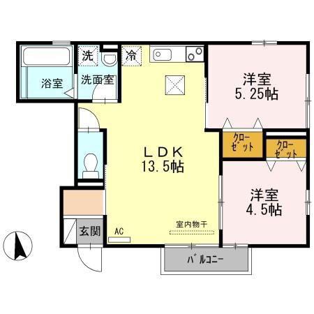 D-ROOM本町北(2LDK/1階)の間取り写真