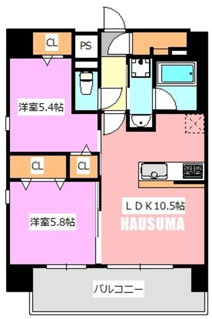 GRAND REVE HIGASHIOGU(2LDK/10階)の間取り写真