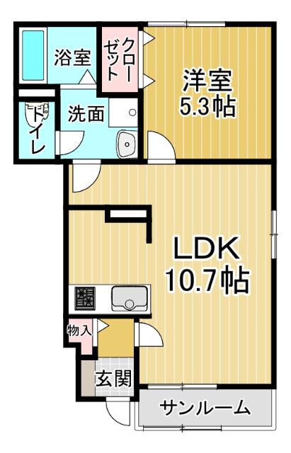 ポルト・ボヌールK II(1LDK/1階)の間取り写真