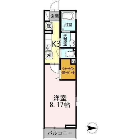 ソルテ―ル六町(1K/2階)の間取り写真