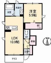 ワサンタ C棟(1LDK/1階)の間取り写真