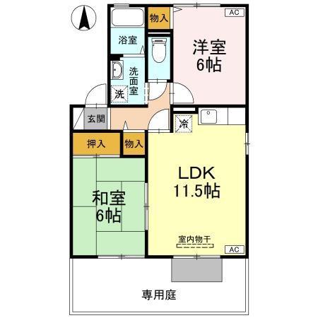 セジュール西余戸(2LDK/1階)の間取り写真