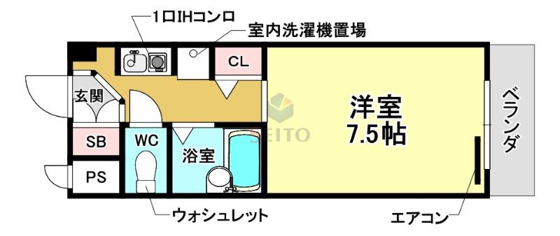 アミティエ曽根(1K/1階)の間取り写真