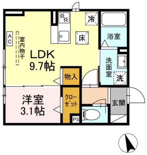 アリュール(1LDK/2階)の間取り写真