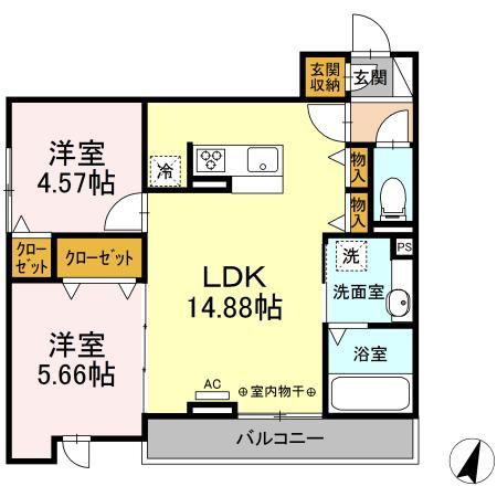 ココブラン(2LDK/3階)の間取り写真