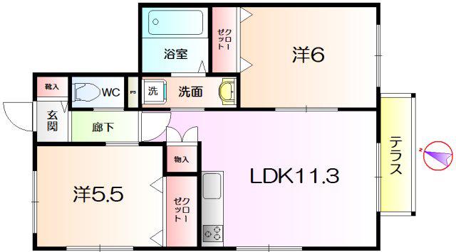 ヘーベル向ヶ丘II(2LDK/1階)の間取り写真